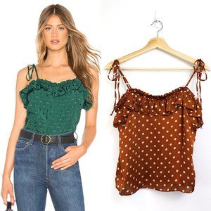 Tularosa Marty Polka Dot Tie Strap Ruffle Tank Top